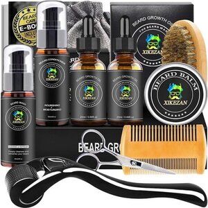 Beard Growth Kit,w/Beard Roller,Beard Growth Oil,Beard Conditioner,Beard Wash